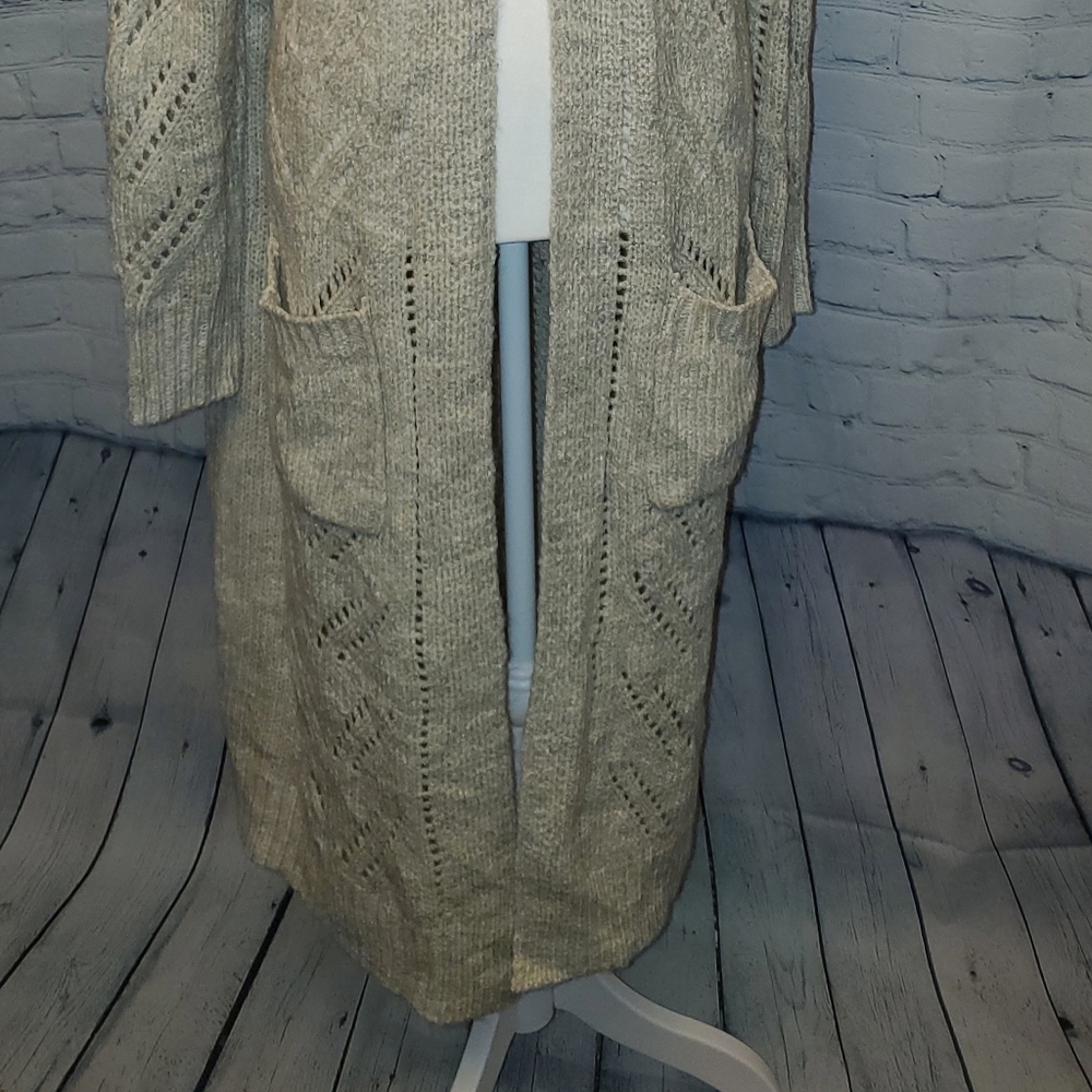 ANA open front chunky cable knit long cardigan, size large with pockets - Picture 9 of 9